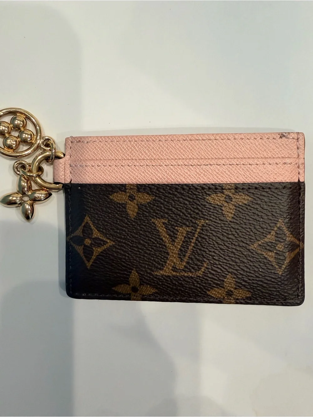 Louis Vuitton Brown Monogram Canvas with Pink Leather Card Holder Key Pouch